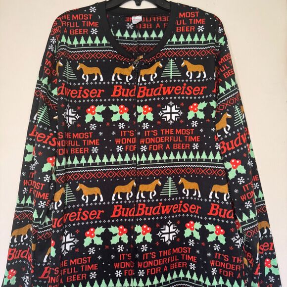 Budweiser men's size XL one piece clydesdales beer holiday Christmas pajamas pjs - Picture 4 of 12